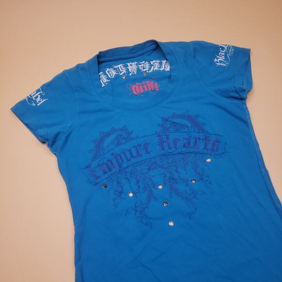 Vintage y2k Blac Label Pink Impure Hearts Womens studded Top M - Picture 4 of 15